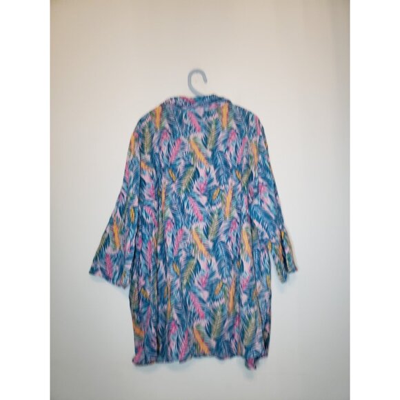 Woman Within Plus 2X Tunic Top Bold Tropical Button Front 100% Cotton Office - Picture 2 of 6
